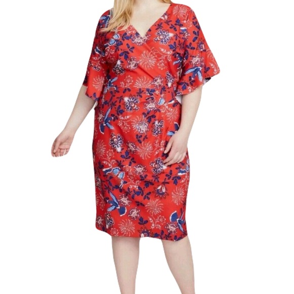 RACHEL Rachel Roy Dresses & Skirts - RACHEL by Rachel Roy Sheath Floral Red and Blue Midi Dress size 14W Plus NWT